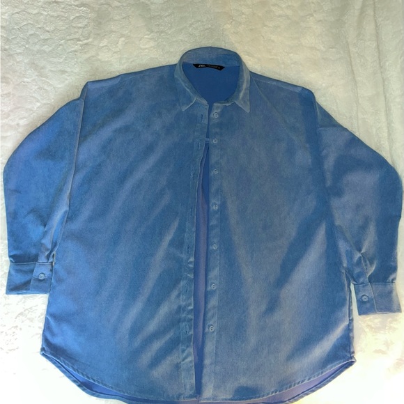 Zara Azure Blue Oversize Button-Down (XS) - Picture 3 of 5